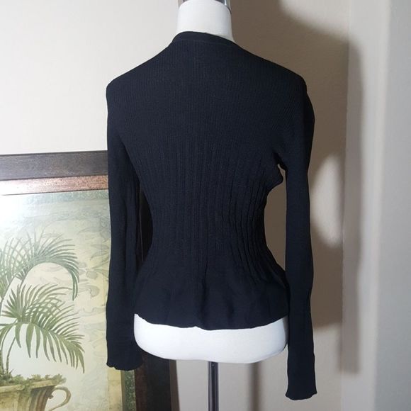 SOLD!! ST. JOHN Black Ribbed Cardigan - Size P - Picture 4 of 5